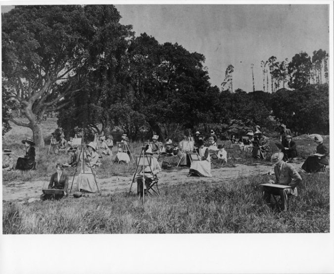 Students painting outside  . CCAC - 1920s-1930s. (photo courtesy of CCAC archived images). 