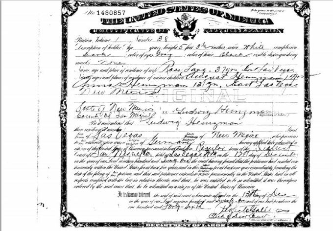 Naturalization record of Ludwig, Rosa, Anna, and Gene