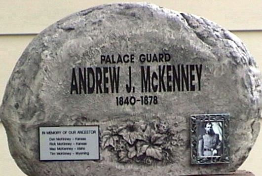 Don McKenney made a grave marker for Andrew McKenney. It is now mounted on the boulder that marks his burial place .